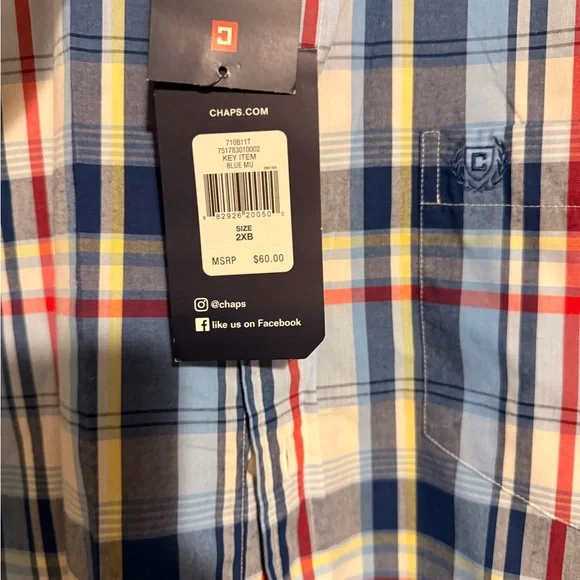 Chaps Men’s Multicolor Blue Plaid Short Sleeve Button-Down Shirt big tall - Picture 5 of 7